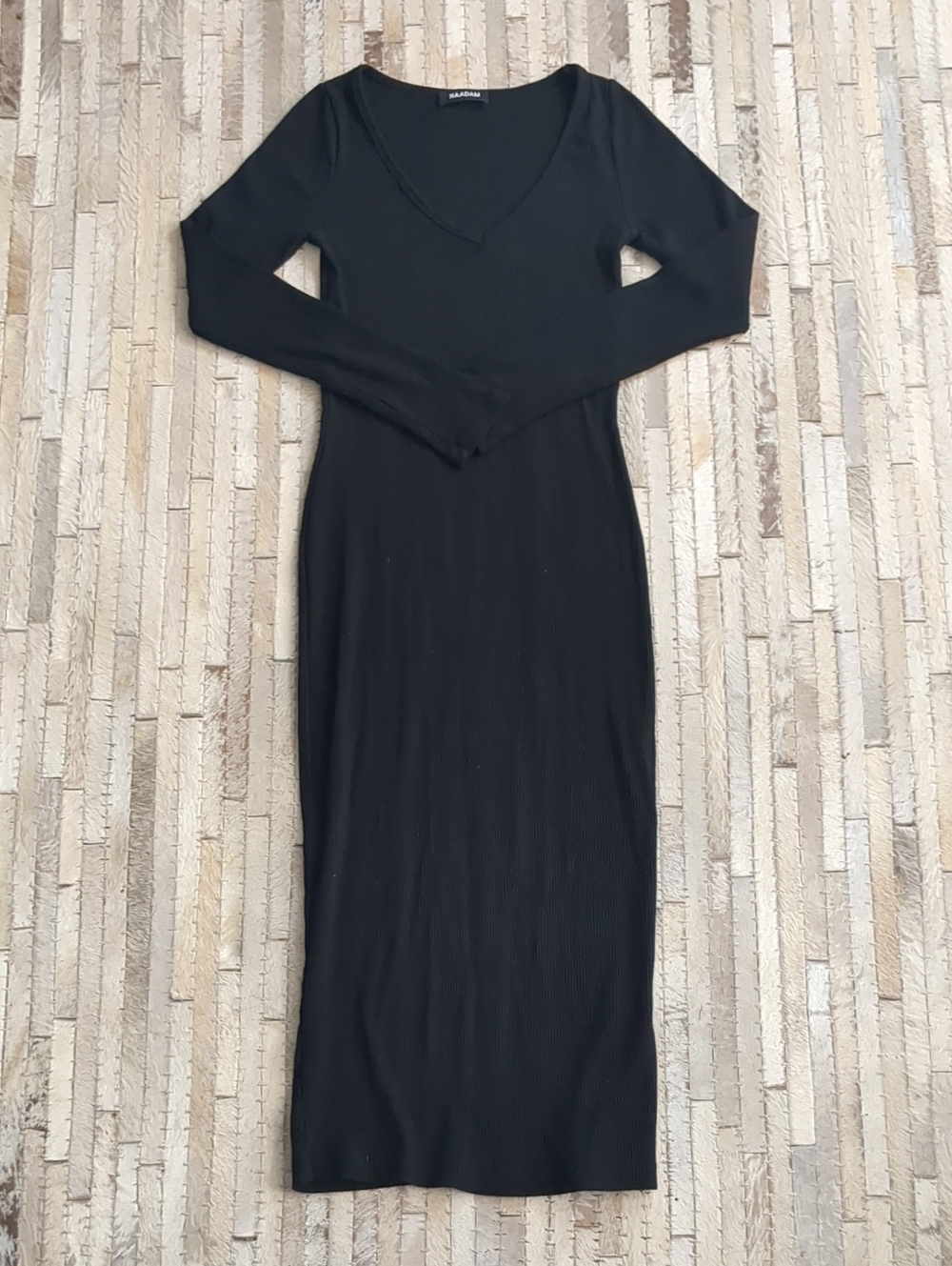 NAADAM Women's M Black Cashmere Blend Long-Sleeve V-Neck Ribbed Maxi Dress